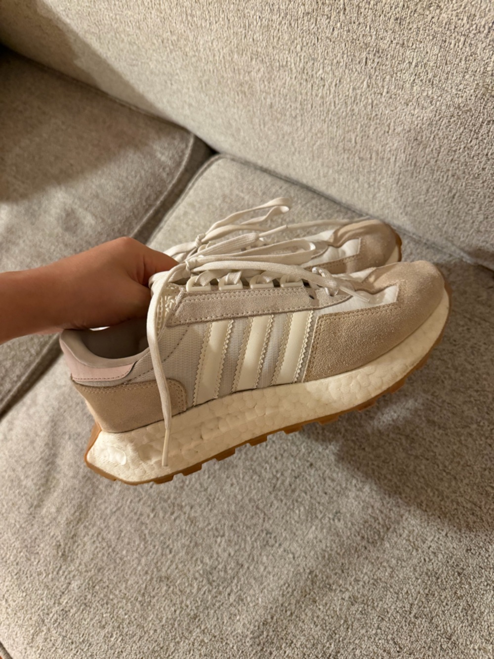 adidas Women’s Beige & White Retro Runner Sneakers - Picture 6 of 9